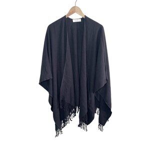 Mer-Sea Black Fringe Edge Open Front Wrap Poncho One size